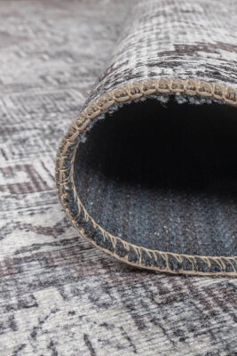 Outlet 150x230 Stonart Eskitme Vintage Desenli Gri Otantik Yıkanabilir Şönil Halı AL-445 - 6