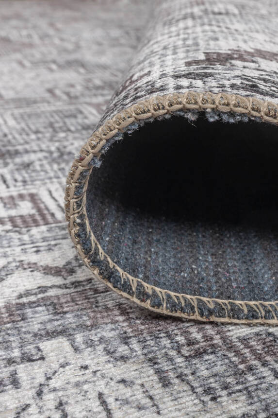 Outlet 150x230 Stonart Eskitme Vintage Desenli Gri Otantik Yıkanabilir Şönil Halı AL-445 - 6