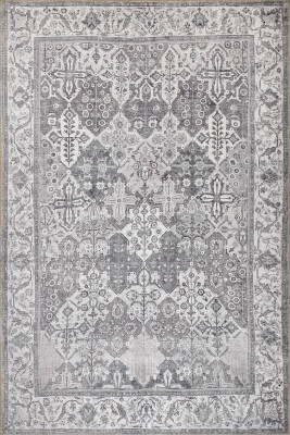 Outlet 150x230 Stonart Eskitme Vintage Desenli Gri Otantik Yıkanabilir Şönil Halı AL-446 - 2