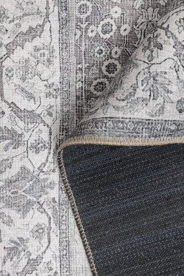 Outlet 150x230 Stonart Eskitme Vintage Desenli Gri Otantik Yıkanabilir Şönil Halı AL-446 - 5