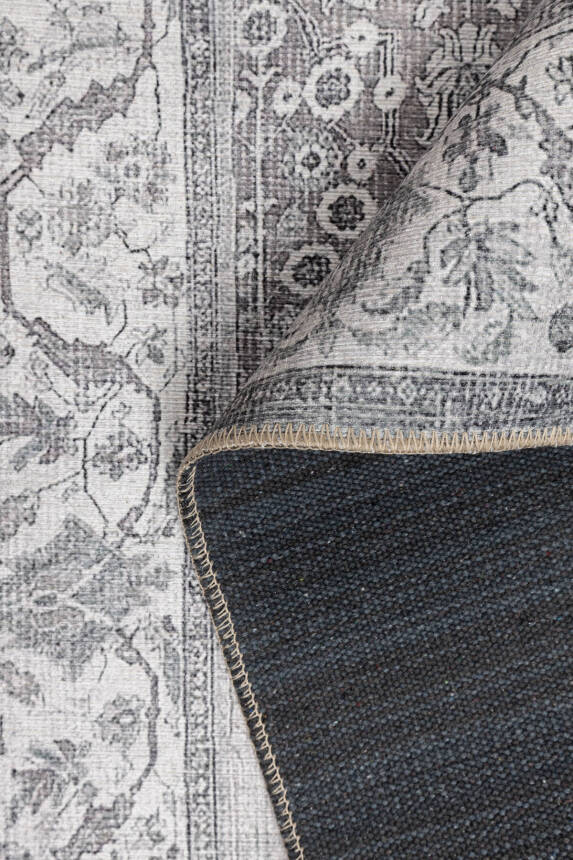 Outlet 150x230 Stonart Eskitme Vintage Desenli Gri Otantik Yıkanabilir Şönil Halı AL-446 - 5