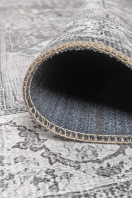 Outlet 150x230 Stonart Eskitme Vintage Desenli Gri Otantik Yıkanabilir Şönil Halı AL-446 - 6