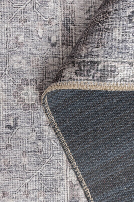 Outlet 150x230 Stonart Eskitme Vintage Desenli Gri Otantik Yıkanabilir Şönil Halı AL-461 - 5