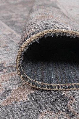 Outlet 150x230 Stonart Eskitme Vintage Desenli Gri Otantik Yıkanabilir Şönil Halı AL-467 - 6