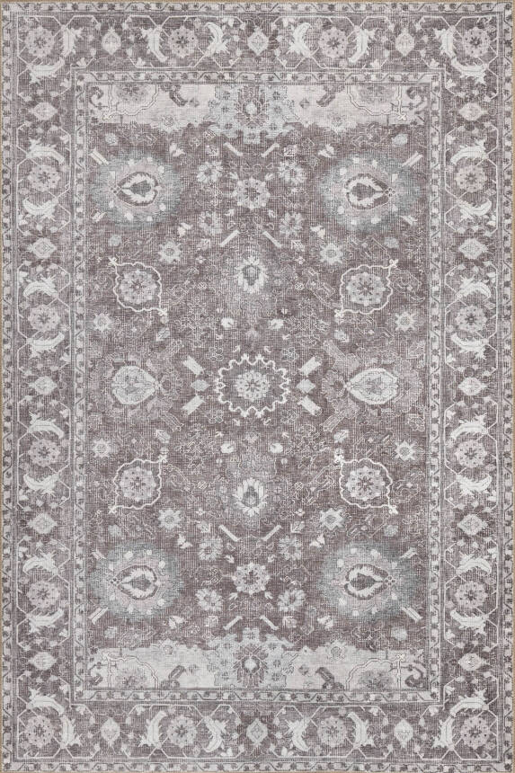 Outlet 150x230 Stonart Eskitme Vintage Desenli Kahverengi Otantik Yıkanabilir Şönil Halı AL-454 - 2