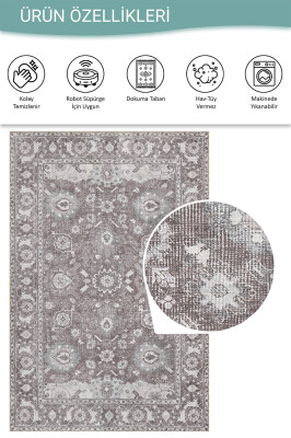 Outlet 150x230 Stonart Eskitme Vintage Desenli Kahverengi Otantik Yıkanabilir Şönil Halı AL-454 - 4