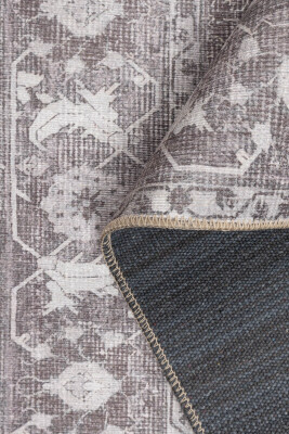 Outlet 150x230 Stonart Eskitme Vintage Desenli Kahverengi Otantik Yıkanabilir Şönil Halı AL-454 - 5