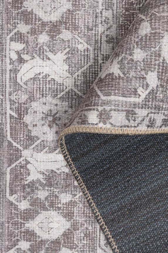 Outlet 150x230 Stonart Eskitme Vintage Desenli Kahverengi Otantik Yıkanabilir Şönil Halı AL-454 - 5