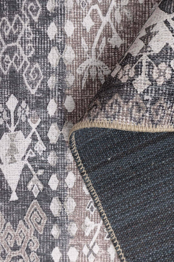 Outlet 150x230 Stonart Eskitme Vintage Desenli Kahverengi Otantik Yıkanabilir Şönil Halı AL-464 - 5