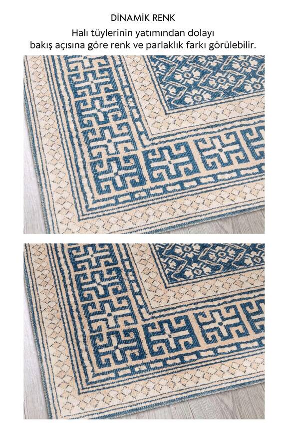 Outlet 160x230 Artloop Fuga Yumuşak Dokulu Mavi Klasik Desenli Halı KA-35 - 5
