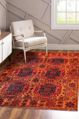 Outlet 160x230 Artloop Fuga Yumuşak Dokulu Turuncu Vintage Desenli Halı KA-20 - 1