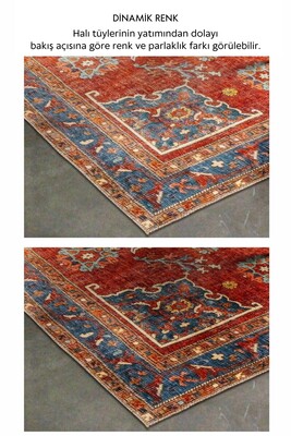 Outlet 200X200 Daire Artloop Fuga Yumuşak Dokulu Kırmızı Vintage Desenli Halı KA-34 - 5