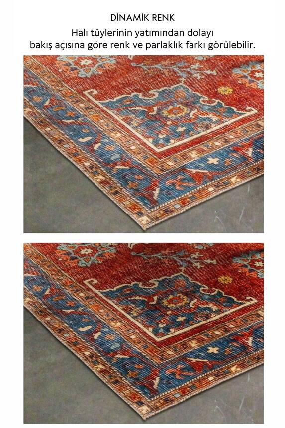 Outlet 200X200 Daire Artloop Fuga Yumuşak Dokulu Kırmızı Vintage Desenli Halı KA-34 - 5