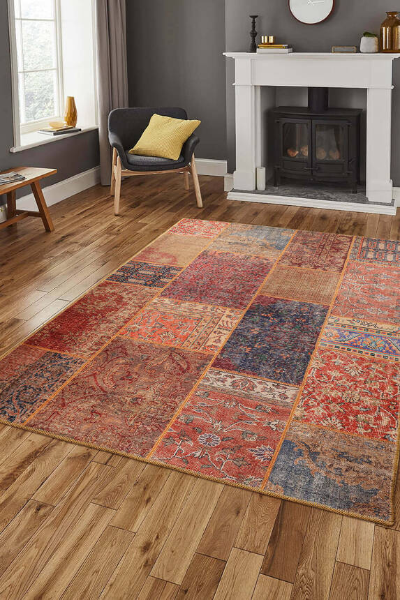 Outlet 200x200 Daire Jazz Patchwork Desenli Dokuma Taban Dekoratif Renkli Halı AL-16 - 1