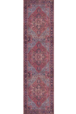 Outlet 210x210 Daire Blues Vintage Desenli Dokuma Taban Dekoratif Bordo Halı AL-162 - 8