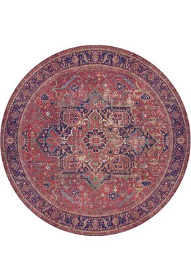 Outlet 210x210 Daire Blues Vintage Desenli Dokuma Taban Dekoratif Bordo Halı AL-162 - 9