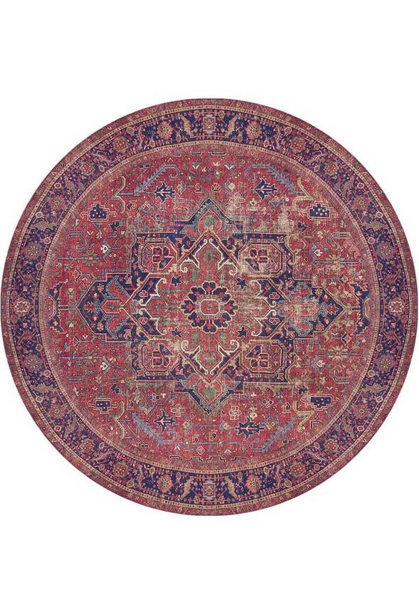 Outlet 210x210 Daire Blues Vintage Desenli Dokuma Taban Dekoratif Bordo Halı AL-162 - 9