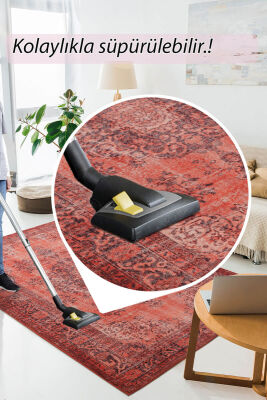 Outlet 210x210 Daire Blues Vintage Desenli Dokuma Taban Dekoratif Kırmızı Halı AL-131 - 7