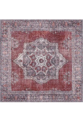 Outlet 210x210 Daire Blues Vintage Desenli Dokuma Taban Dekoratif Kırmızı Halı AL-94 - 9