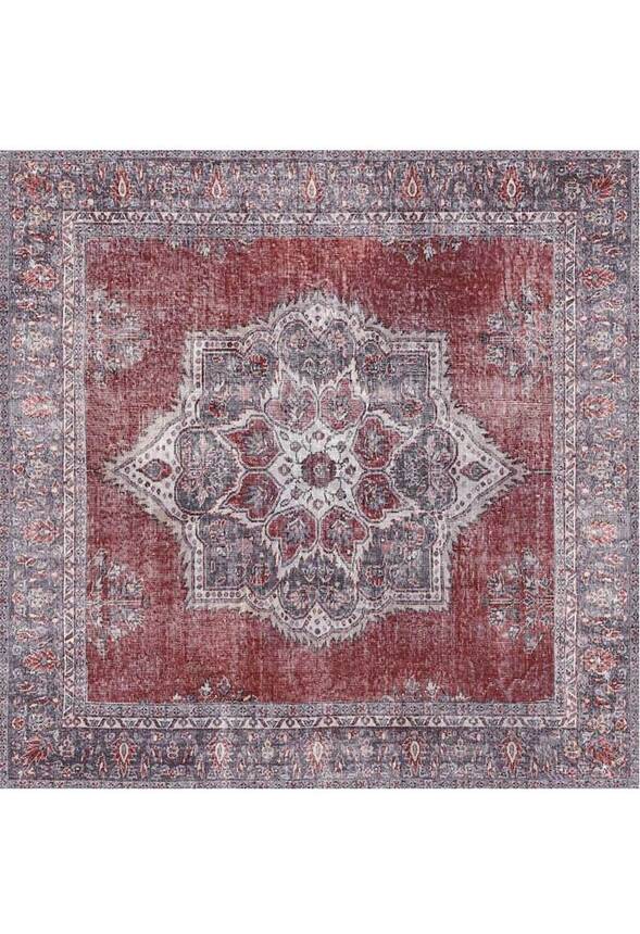 Outlet 210x210 Daire Blues Vintage Desenli Dokuma Taban Dekoratif Kırmızı Halı AL-94 - 9