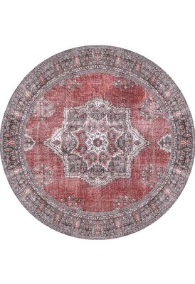 Outlet 210x210 Daire Blues Vintage Desenli Dokuma Taban Dekoratif Kırmızı Halı AL-94 - 8