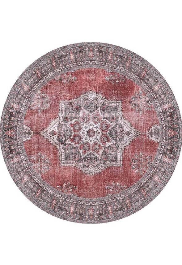 Outlet 210x210 Daire Blues Vintage Desenli Dokuma Taban Dekoratif Kırmızı Halı AL-94 - 8