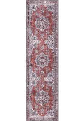 Outlet 210x210 Daire Blues Vintage Desenli Dokuma Taban Dekoratif Kırmızı Halı AL-94 - 7