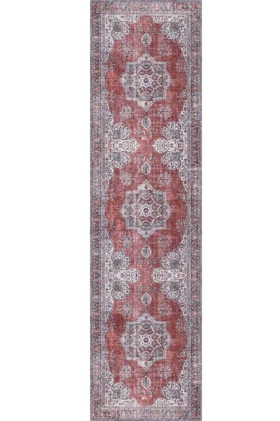 Outlet 210x210 Daire Blues Vintage Desenli Dokuma Taban Dekoratif Kırmızı Halı AL-94 - 7