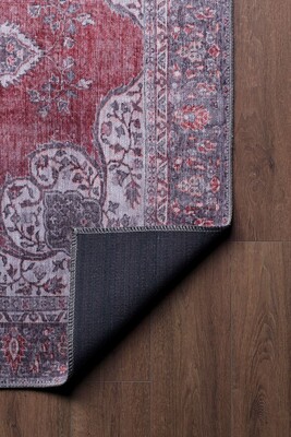 Outlet 210x210 Daire Blues Vintage Desenli Dokuma Taban Dekoratif Kırmızı Halı AL-94 - 4