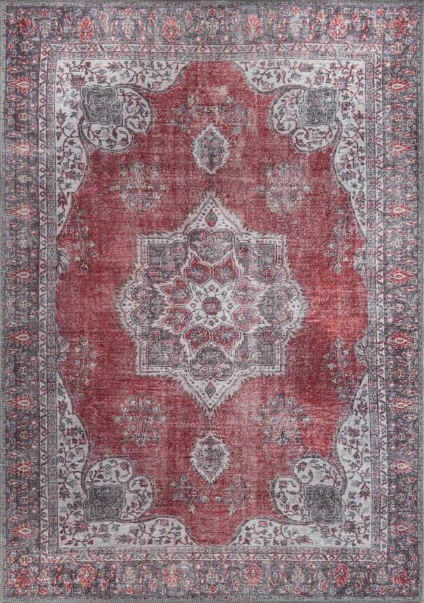 Outlet 210x210 Daire Blues Vintage Desenli Dokuma Taban Dekoratif Kırmızı Halı AL-94 - 1