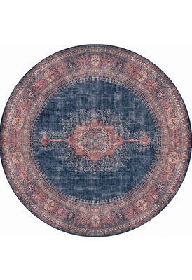 Outlet 210x210 Daire Blues Vintage Desenli Dokuma Taban Dekoratif Lacivert Halı AL-26 - 10