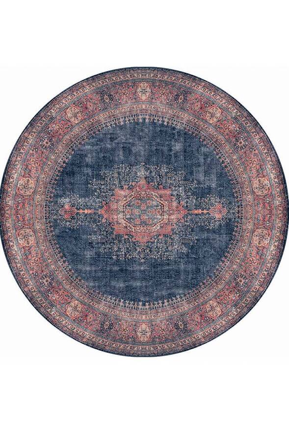 Outlet 210x210 Daire Blues Vintage Desenli Dokuma Taban Dekoratif Lacivert Halı AL-26 - 10