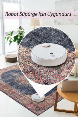 Outlet 210x210 Daire Blues Vintage Desenli Dokuma Taban Dekoratif Lacivert Halı AL-26 - 6