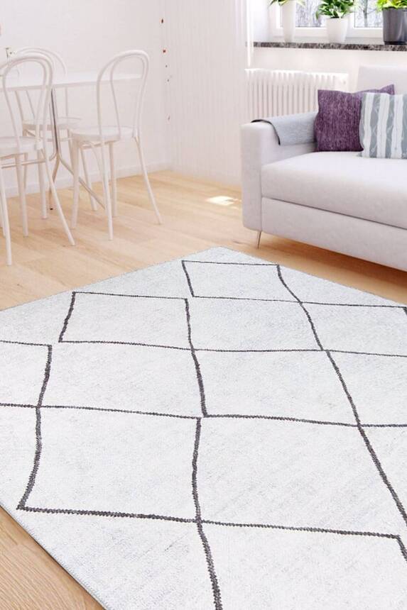 Outlet 210x210 Daire Soul Etnik Desenli Dokuma Taban Dekoratif Beyaz Halı AL-338 - 1