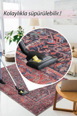 Outlet 210x210 Kare Blues Vintage Desenli Dokuma Taban Dekoratif Kırmızı Halı AL-354 - 7