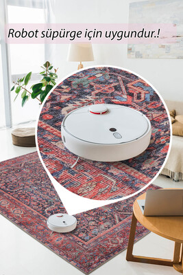 Outlet 210x210 Kare Blues Vintage Desenli Dokuma Taban Dekoratif Kırmızı Halı AL-354 - 6