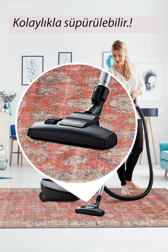 Outlet 210x210 Kare Blues Vintage Desenli Dokuma Taban Dekoratif Kırmızı Halı AL-417 - 7