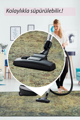 Outlet 210x210 Kare Blues Vintage Desenli Dokuma Taban Dekoratif Yeşil Halı AL-23 - 7