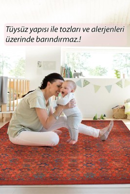 Outlet 210x210 Kare Dorian Eskitme Desenli Dokuma Taban Dekoratif Kırmızı Halı AL-227 - 7