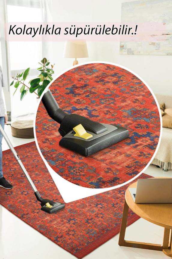 Outlet 210x210 Kare Dorian Eskitme Desenli Dokuma Taban Dekoratif Kırmızı Halı AL-227 - 6