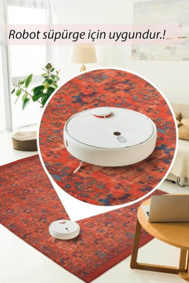 Outlet 210x210 Kare Dorian Eskitme Desenli Dokuma Taban Dekoratif Kırmızı Halı AL-227 - 5
