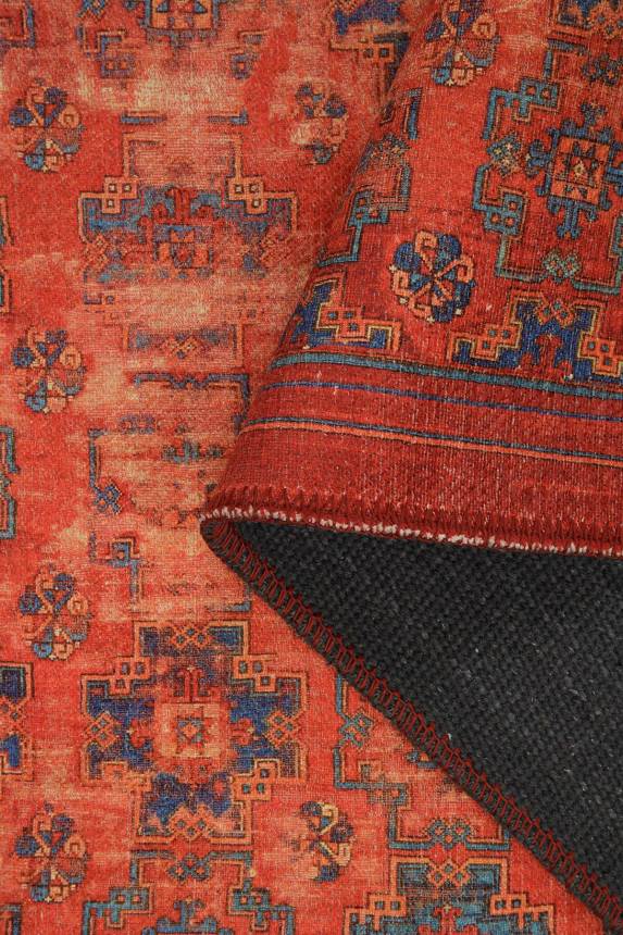 Outlet 210x210 Kare Dorian Eskitme Desenli Dokuma Taban Dekoratif Kırmızı Halı AL-227 - 4