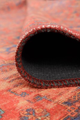 Outlet 210x210 Kare Dorian Eskitme Desenli Dokuma Taban Dekoratif Kırmızı Halı AL-227 - 3