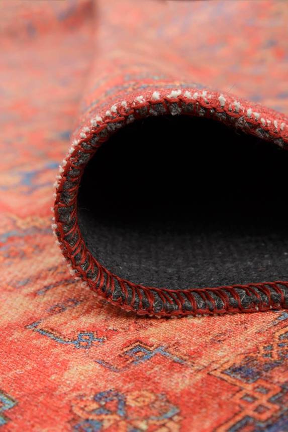 Outlet 210x210 Kare Dorian Eskitme Desenli Dokuma Taban Dekoratif Kırmızı Halı AL-227 - 3