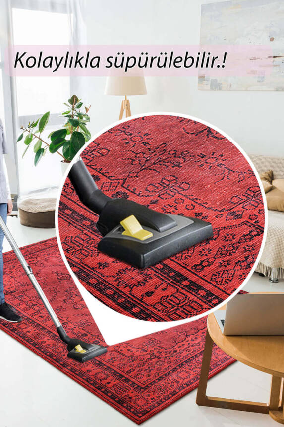 Outlet 210x210 Kare Dorian Eskitme Desenli Dokuma Taban Dekoratif Kırmızı Halı AL-29 - 7