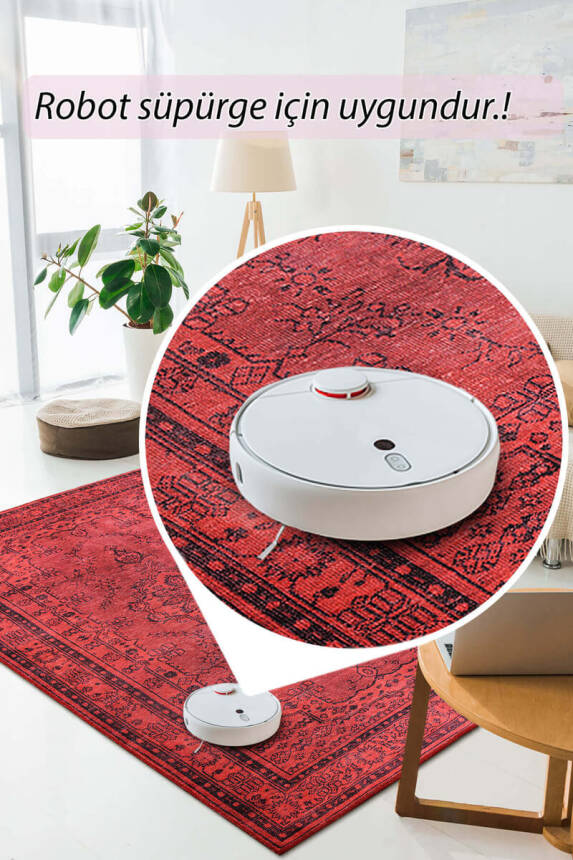 Outlet 210x210 Kare Dorian Eskitme Desenli Dokuma Taban Dekoratif Kırmızı Halı AL-29 - 6