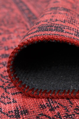 Outlet 210x210 Kare Dorian Eskitme Desenli Dokuma Taban Dekoratif Kırmızı Halı AL-29 - 4