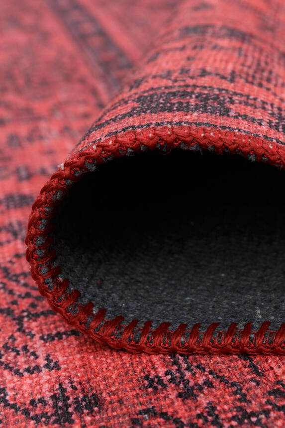 Outlet 210x210 Kare Dorian Eskitme Desenli Dokuma Taban Dekoratif Kırmızı Halı AL-29 - 4