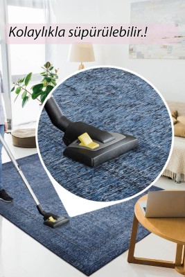 Outlet 210x210 Kare Dorian Eskitme Desenli Dokuma Taban Dekoratif Lacivert Halı AL-138 - 6