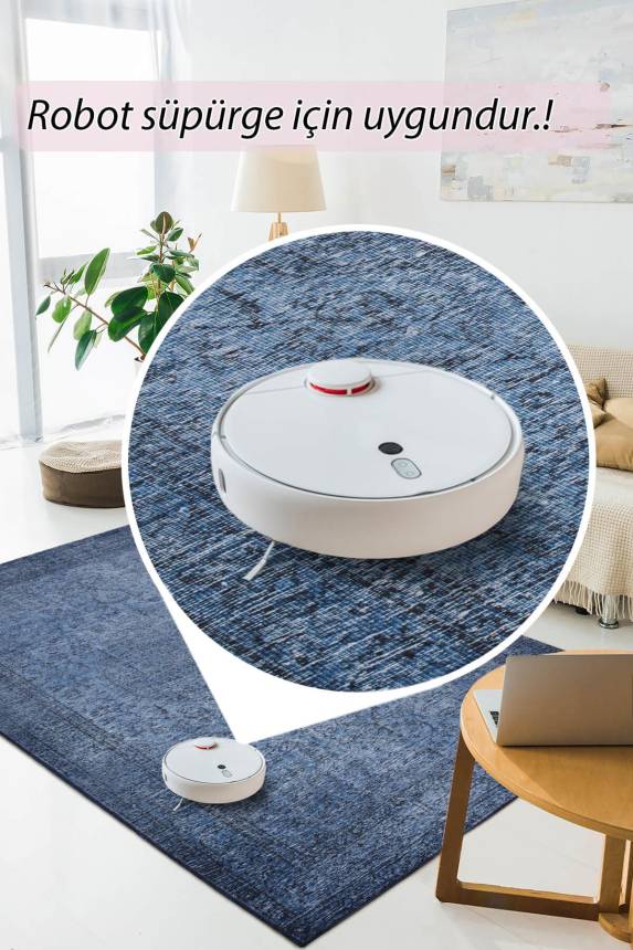 Outlet 210x210 Kare Dorian Eskitme Desenli Dokuma Taban Dekoratif Lacivert Halı AL-138 - 5